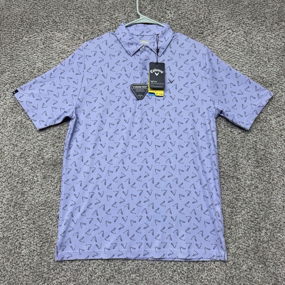 Callaway Polo Men's Small Spring Lavender Geometric All Over Print Golf Logo New
